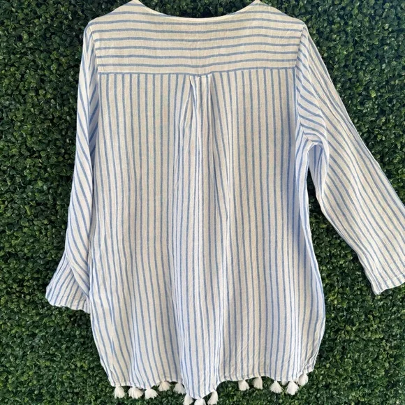 Rachel Zoe Blue and White Striped Tassel-Hem Tunic - Picture 5 of 9